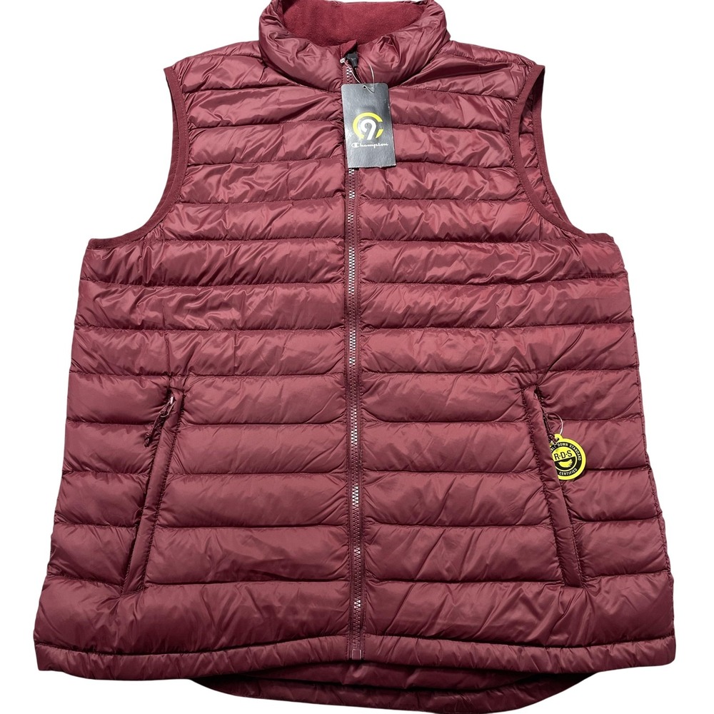 Champion Vest Mens Medium Red Down Quilted Full Zip Puffer R1573 Lightweight NEW